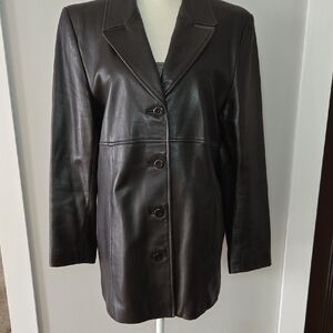 Lord & Taylor Women's Large Dark Brown Leather Blazer Style Button Jacket